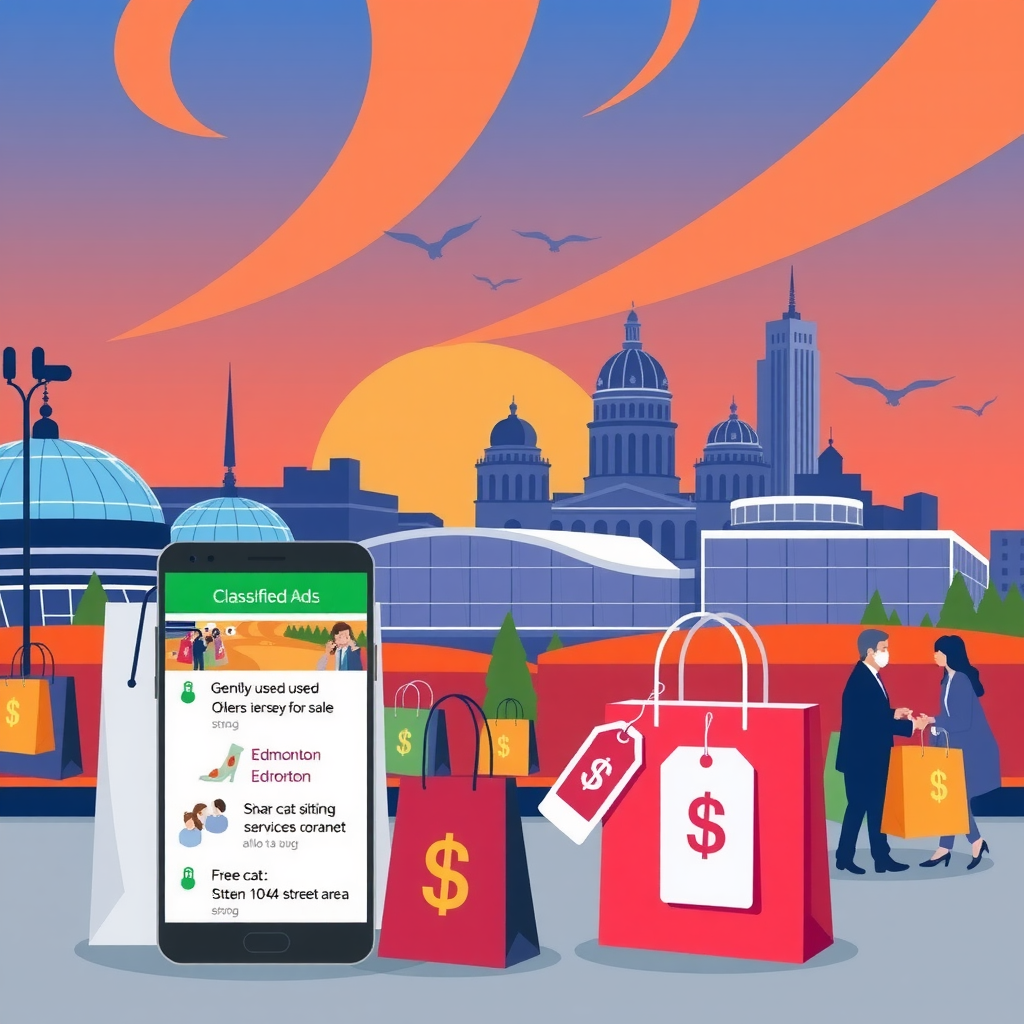 Edmonton skyline with local classified deals icons